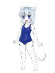 1girl blue_eyes furry grey_hair kiyotoki_hinazakura open_mouth short_hair simple_background solo swimsuit white_tiger 