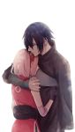  1boy 1girl amputee black_hair couple haruno_sakura hug naruto naruto:_the_last pink_hair simple_background szk_sssk uchiha_sasuke 