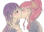  2girls aikatsu! hikami_sumire kiss kurebayashi_juri multiple_girls negom redhead simple_background yuri 