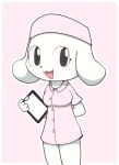  1girl artist_request black_eyes copyright_request dog furry hat monochrome nurse open_mouth simple_background solo 