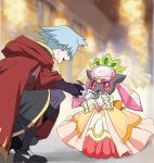  10s 1boy 1girl blue_hair cape crown diancie dress mayapazoo pokemon pokemon_(game) pokemon_oras smile tsuwabuki_daigo 