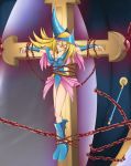  1girl bound crucifixion dark_magician_girl gradient gradient_background solo tagme yu-gi-oh! 