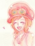  1girl closed_eyes goggles goggles_on_hat gradient gradient_background hat heart koala_(one_piece) one_piece open_mouth short_hair smile solo 