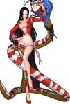  1girl 3d amazon blue_eyes blush boa_hancock breasts full_body legs midriff one_piece one_piece:_pirate_warriors salome_(one_piece) simple_background snake solo 