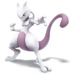  fighting_pose looking_at_viewer mewtwo nintendo no_humans official_art pokemon pose serious simple_background solo super_smash_bros. tail 