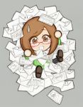  1girl blush brown_eyes brown_hair glasses letters nikki_(swapnote) simple_background solo swapnote 