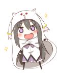  1girl akemi_homura blanket blush himouto!_umaru-chan kyubey mahou_shoujo_madoka_magica simple_background solo sparkle 