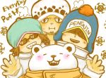  3boys bear bepo earflap_hat hat heart_pirates male_focus multiple_boys one_piece penguin_(one_piece) pirate shachi_(one_piece) simple_background sunglasses trafalgar_law 