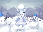  1girl gloves horns kantai_collection long_hair lonsdaleite mittens northern_ocean_hime shinkaisei-kan snow snowman white_hair 