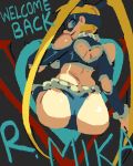  1girl alex_ahad ass blonde_hair domino_mask from_behind heart heart_cutout looking_back mask rainbow_mika simple_background sitting smile solo street_fighter street_fighter_v tied_hair twintails wrestling_outfit 