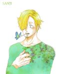  1boy blonde_hair butterfly male_focus one_piece sanji simple_background solo 