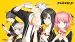  2girls 3boys closers everyone j_(closers) mistilteinn_(closers) multiple_boys multiple_girls official_art seha_lee seulbi_lee simple_background wallpaper yuri_seo 