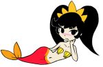  1girl ashley_(warioware) black_hair blush l) mermaid monster_girl nintendo simple_background solo warioware 