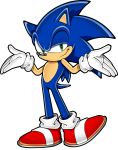  1boy blue_hair furry green_eyes male_focus official_art red_shoes shoes simple_background smug sneakers solo sonic sonic_the_hedgehog white_background 