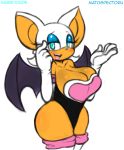  1girl blue_eyes blush breasts cleavage furry gloves large_breasts looking_at_viewer mato_spectoru rouge_the_bat simple_background solo sonic_the_hedgehog thick_thighs wide_hips wings 
