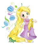  1girl artist_request blonde_hair blush chameleon disney green_eyes looking_at_viewer rapunzel simple_background solo tangled 