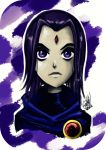  1girl bindi cartoon_network cloak dc_comics portrait purple_hair raven_(dc) solo teen_titans violet_eyes 