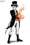 1boy fire full_body hat male_focus one_piece sabo_(one_piece) simple_background solo standing top_hat 