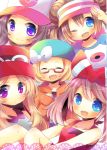  10s 5girls bandanna bel_(pokemon) blonde_hair blue_eyes brown_hair closed_eyes double_bun glasses haruka_(pokemon) hat long_hair mei_(pokemon) multiple_girls nintendo open_mouth pokemon pokemon_(game) pokemon_bw pokemon_bw2 pokemon_oras pokemon_xy serena_(pokemon) short_hair smile sunglases touko_(pokemon) violet_eyes visor_cap wink 