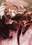  1girl armor ass breasts female fire_emblem fire_emblem_if gradient gradient_background my_unit_(fire_emblem_if) nintendo open_mouth pointy_ears red_eyes solo sword vector_trace white_hair 