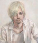  1boy blonde_hair blue_eyes gradient gradient_background hair_over_one_eye male_focus one_piece realistic sanji solo 