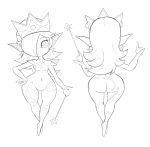  1girl ass breasts crown earrings female hair_over_one_eye huge_ass imp index_finger_raised jewelry lips looking_at_viewer monochrome monster_girl nintendo outta_sync pointy_ears rosetta_(mario) sketch small_breasts solo super_mario_bros. super_mario_galaxy wand wide_hips 
