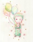  1boy balloon chibi crossed_arms earrings gradient gradient_background green_hair jewelry male_focus one-eyed one_piece roronoa_zoro sash scar solo 