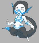  1girl black_hair imp lips monster_girl pointy_ears ponytail simple_background solo thick_lips wii_fit wii_fit_trainer 