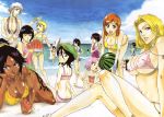  6+girls absurdres age_difference arisawa_tatsuki ass bare_shoulders beach bent_over bikini bikini_top binoculars black_eyes black_hair bleach blonde_hair blue_eyes blush braid breasts bun_cover butt_crack child cleavage clouds dark_skin drink everyone flat_chest food fruit grey_hair hair_between_eyes hair_bun hand_on_hat happy hat highres hinamori_momo holding holding_fruit huge_breasts inoue_orihime ise_nanao kotetsu_isane kotetsu_kiyone kubo_taito kuchiki_rukia kurotsuchi_nemu kusajishi_yachiru large_breasts leaning_forward legs long_hair looking_at_viewer looking_away looking_back lying matsumoto_rangiku mole multiple_girls navel ocean official_art orange_hair pink_hair polka_dot polka_dot_bikini polka_dot_swimsuit ponytail redhead sand sarugaki_hiyori shark shiba_kuukaku shihouin_yoruichi shiny shiny_skin short_hair silver_hair single_braid sitting sky smile standing sui-feng swimsuit tankini tattoo thigh_tattoo thighs under_boob unohana_retsu water watermelon yellow_eyes 