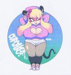  10s 1girl 2015 blonde_hair blush bow breasts cleavage copyright_request female furry gradient gradient_background heart heart_cutout hood hoodie huge_breasts mouse shorts simple_background slit_pupils smutbunny solo thick_thighs tiffy_cheesecake wide_hips 