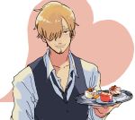  1boy blonde_hair food hair_over_one_eye heart heart_background male_focus one_piece sanji simple_background solo tray 
