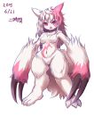  1girl artist_request breasts female full_body furry multicolored_hair pokemon red_eyes redhead simple_background solo white_background white_hair zangoose 