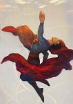  1boy blue_eyes bodysuit cape dc_comics flying gradient gradient_background kryptonian male_focus red_cape solo superman superman_(series) 