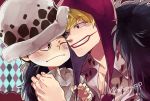  2boys argyle argyle_background blonde_hair donquixote_rocinante hat heart_print male_focus multiple_boys one_piece smile trafalgar_law younger 