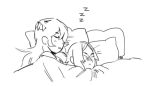  2girls filia_(skullgirls) monochrome multiple_girls painwheel_(skullgirls) samson_(skullgirls) simple_background skullgirls sleeping tagme 