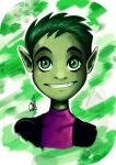  1boy beast_boy dc_comics fang garfield_logan green_eyes green_hair green_skin male_focus pointy_ears portrait smile solo teen_titans 