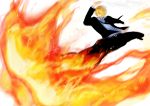  1boy blonde_hair fire gradient gradient_background hair_over_one_eye male_focus one_piece sanji solo suit 