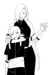  1boy 1girl black_&amp;_white fishnets hair_over_one_eye monochrome mother_and_son naruto naruto:_the_last shigegigi simple_background sketch yamanaka_ino yamanaka_inojin 