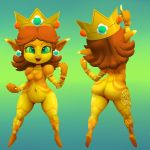  1girl ass breasts brown_hair crown ds gradient gradient_background green_eyes green_sclera huge_ass imp nintendo outta_sync pointy_ears princess_daisy solo super_mario_bros. super_mario_land wide_hips 
