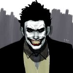  1boy batman_(series) dc_comics green_hair lipstick makeup male_focus simple_background smile solo teeth the_joker 