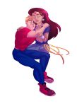  1boy 1girl couple dc_comics denim hug jeans lasso lasso_of_truth pants simple_background steve_trevor wonder_woman wonder_woman_(series) 