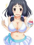  1girl bare_shoulders bikini black_hair blush breasts brown_eyes cleavage female idolmaster idolmaster_cinderella_girls ky_kosuke large_breasts long_hair looking_at_viewer navel oonuma_kurumi open_mouth simple_background solo swimsuit tears 