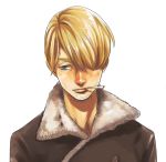  1boy blonde_hair bomber_jacket hair_over_one_eye jacket male_focus one_piece sanji simple_background solo 