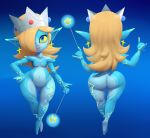  1girl ass blonde_hair blue_eyes breasts crown earrings gradient gradient_background hair_over_one_eye huge_ass imp jewelry lips lipstick looking_at_viewer makeup midna monster_girl navel nintendo outta_sync pointy_ears rosetta_(mario) small_breasts super_mario_bros. super_mario_galaxy the_legend_of_zelda wand wide_hips yellow_sclera 
