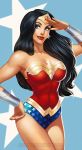  1girl black_hair breasts dc dc_comics female gunnergurl large_breasts leotard lips simple_background solo star star_print wonder_woman wonder_woman_(series) 