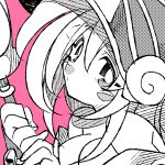  1girl breasts dark_magician_girl duel_monster female hat long_hair looking_at_viewer lowres misaka_(missa) monochrome simple_background solo wizard_hat yu-gi-oh! yuu-gi-ou_duel_monsters 
