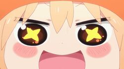  1girl animal_costume animated animated_gif blush blush_stickers chibi doma_umaru himouto!_umaru-chan open_mouth solo star-shaped_pupils symbol-shaped_pupils 