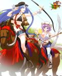  2girls arrow bow breasts horse_riding large_breasts multiple_girls omc sky tagme 