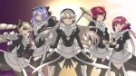  5girls blonde_hair breasts camilla_(fire_emblem_if) elise_(fire_emblem_if) fire_emblem fire_emblem_if gradient gradient_background grimjin maid multiple_girls my_unit_(fire_emblem_if) nintendo red_eyes redhead smile twintails white_hair 