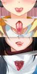  4girls black_hair blonde_hair blush gradient gradient_background kabeu_mariko lips long_tongue mikasa_ackerman multiple_girls saliva shingeki_no_kyojin shokuhou_misaki super_sonico to_aru_kagaku_no_railgun to_aru_majutsu_no_index tongue tongue_out wii_fit wii_fit_trainer 